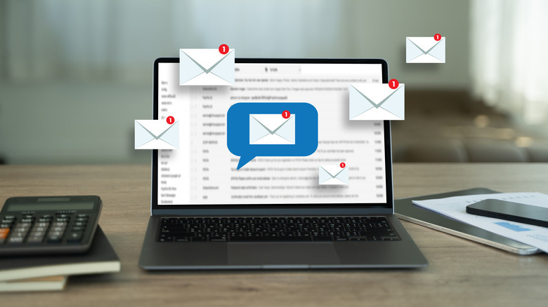 Emails on laptop
