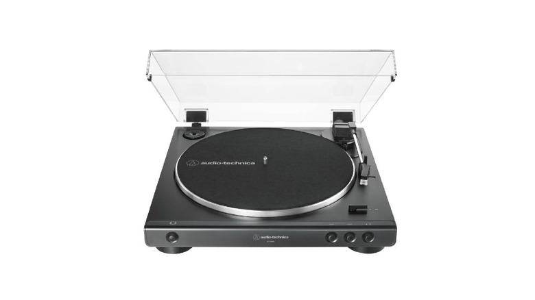 The Audio-Technica AT-LP60X turntable on a white background