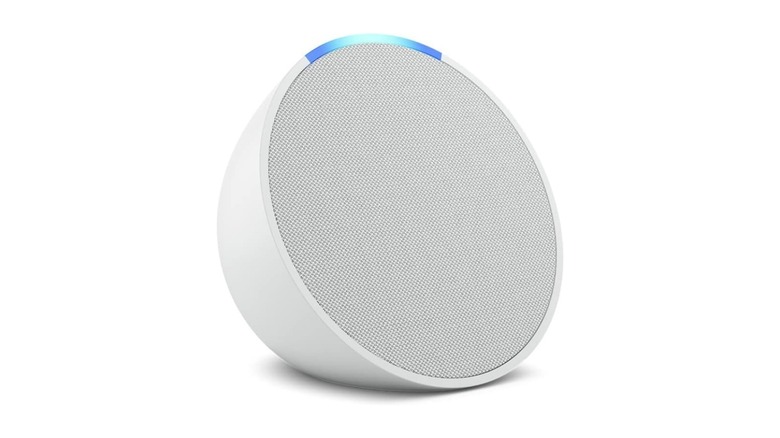 White speaker with a blue LED strip