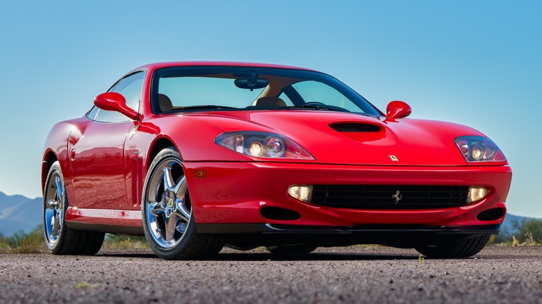 A Ferrari 550 Maranello parked showing its front