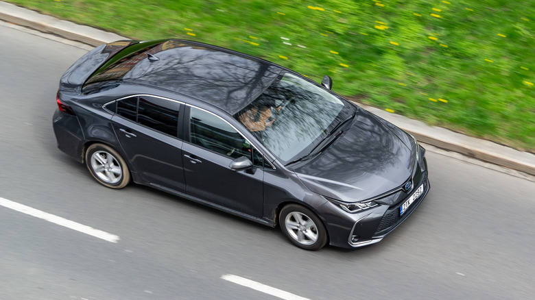 Toyota Corolla driving down road