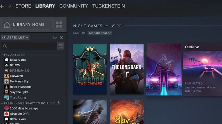 a user's game library on Steam