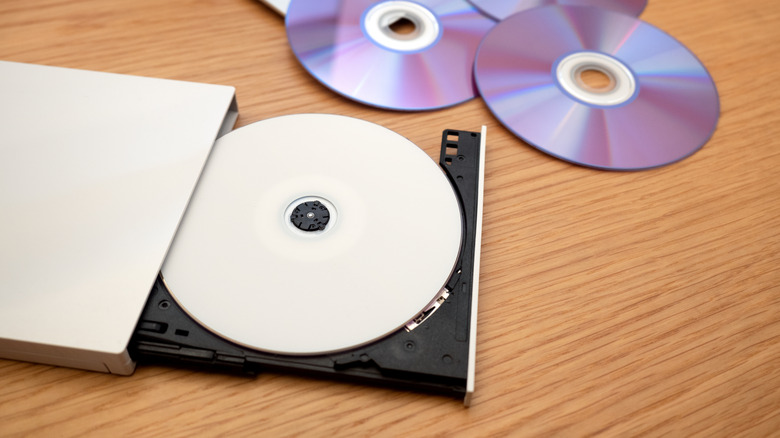 A blank DVD in a drive
