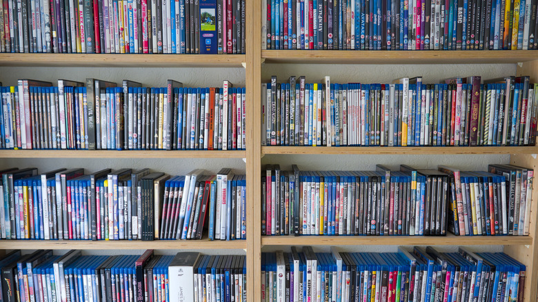 DVD and Blu-ray collection stored vertically