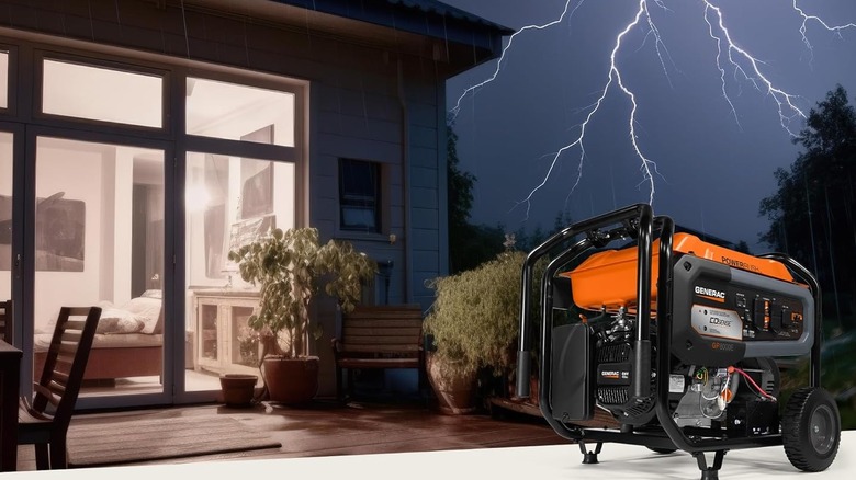 Generac 8,000 watt generator with illustration of lightning