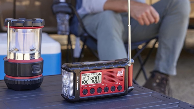 Emergency crank radio on a table