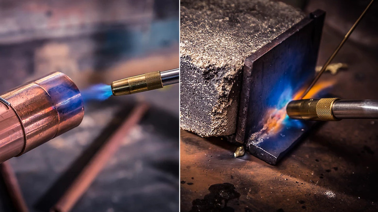 Two images of the Mag-Torch MT565CK On-Demand Torch Kit being used on metal