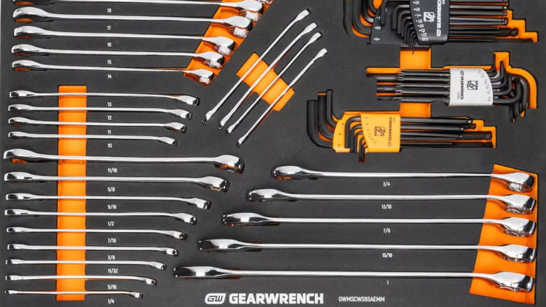 Top view of GearWrench tools in a foam tray