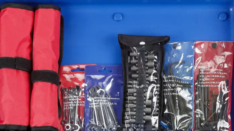 Closeup of tools in the JobSmart Mechanic Tool Set