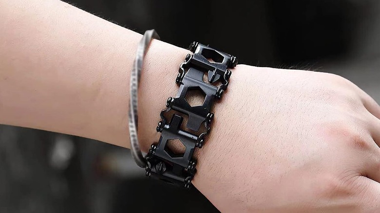 Ozzagar multitool bracelet on a person's wrist
