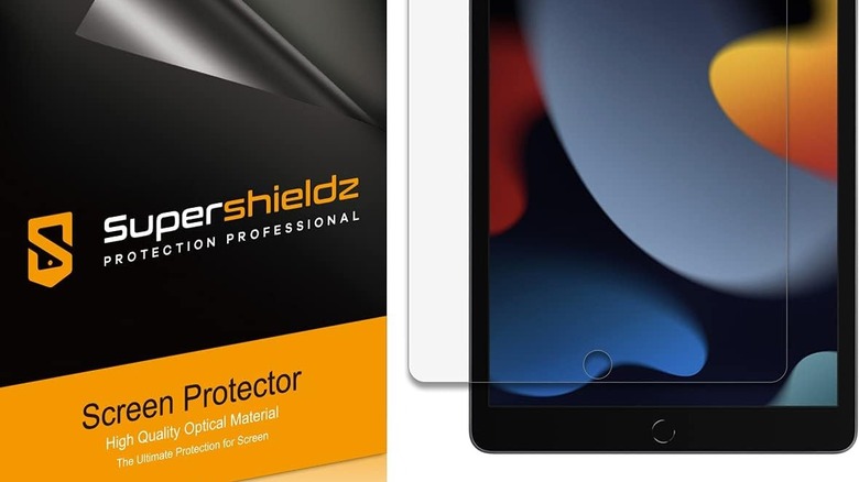 Supershieldz package and iPad showing a screen protector