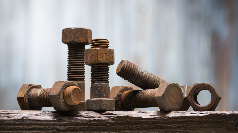 Group of old rusty bolts