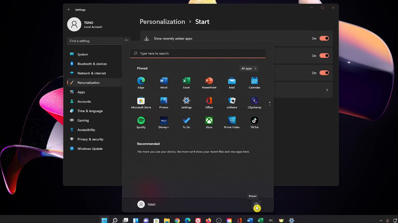 Custom Start Menu example on Windows 11