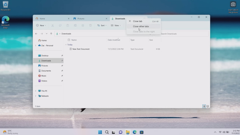 Tabs in File Explorer example on Windows 11