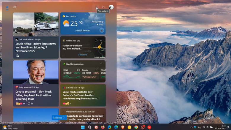 Widgets example on Windows 11