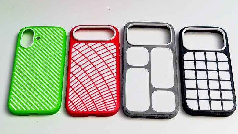 A series of phone cases resting on a table