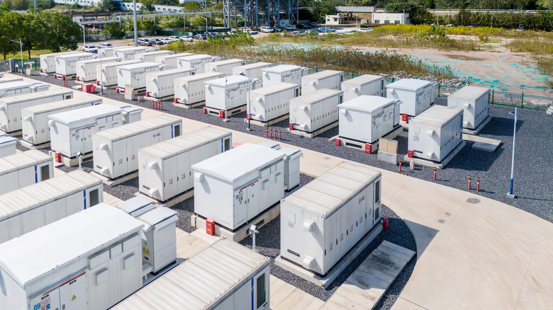 Rows of battery power banks outside