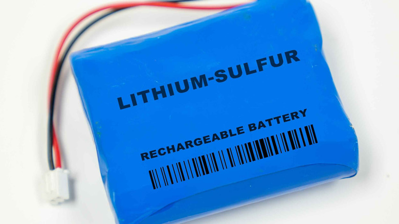 A lithium sulfur battery on a white background