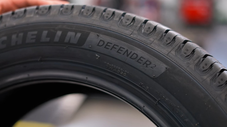 A close up shot of the Michelin Defender 2 tire