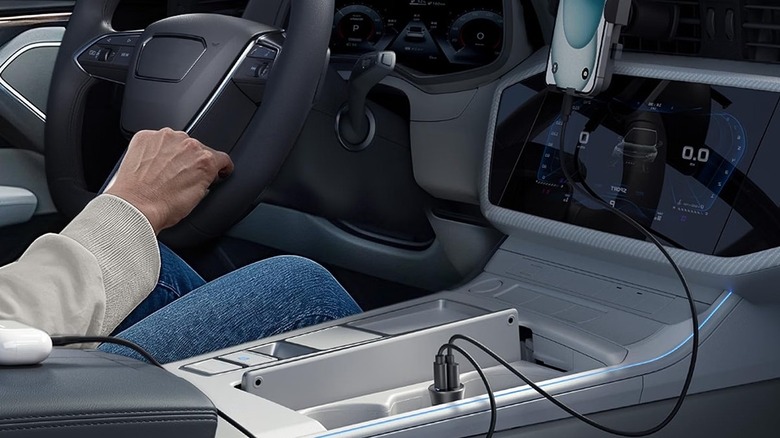 Anker car charger plugged into a car