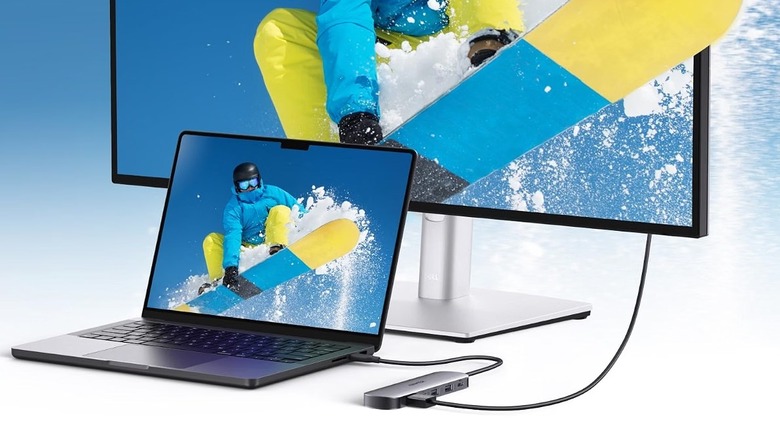 Anker 7-in-1 USB-C hub connected to a Mac and a monitor