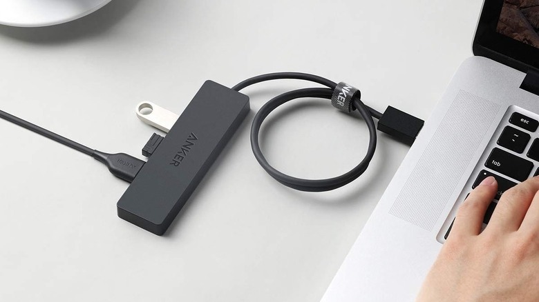 Anker USB-A extender connected to a laptop