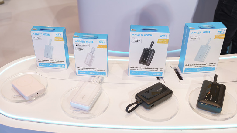 Several Anker power banks placed next to one another