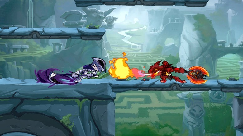 Two Brawlhalla characters fighting