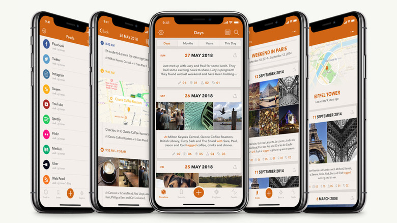 The Momento app's various pages