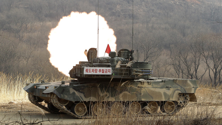 K2 Black Panther Main Battle Tank firing a live round