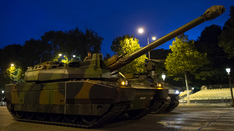 Leclerc XLR Main Battle Tank driving down the road during a Bastille Day parade