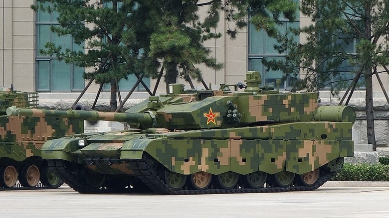 T-99A Main Battle Tank on display under trees