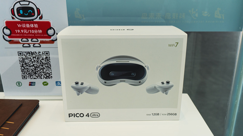 A Pico 4 VR headset kept in a store