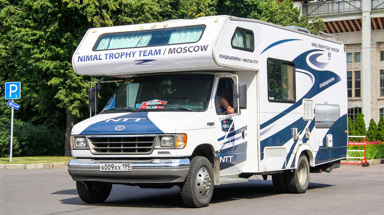 A Ford Econoline E-250 truck that's been turned into a camper