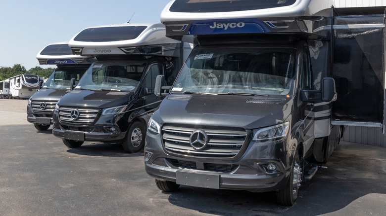 Mercedes benz Sprinter vans that have been turned into camper vans by Thor industries