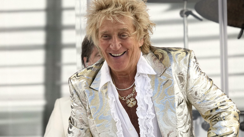 Rod Stewart performing on stage