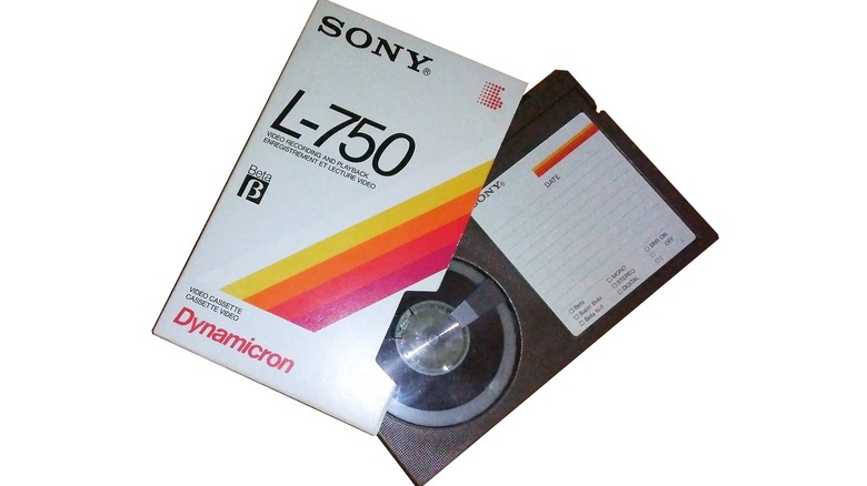 A Sony Dynamicron Betamax tape and its sleeve