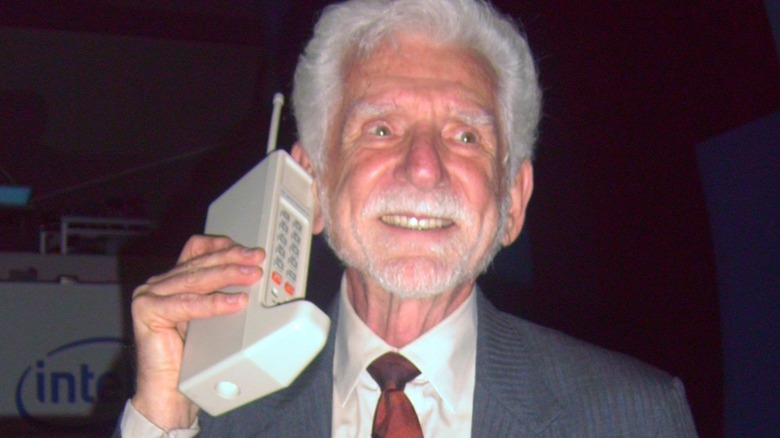 Martin Cooper reenacting his first phone call made in 1973