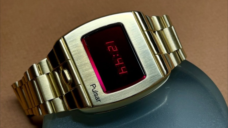 The first digital watch, the Pulsar P1 resting on its side
