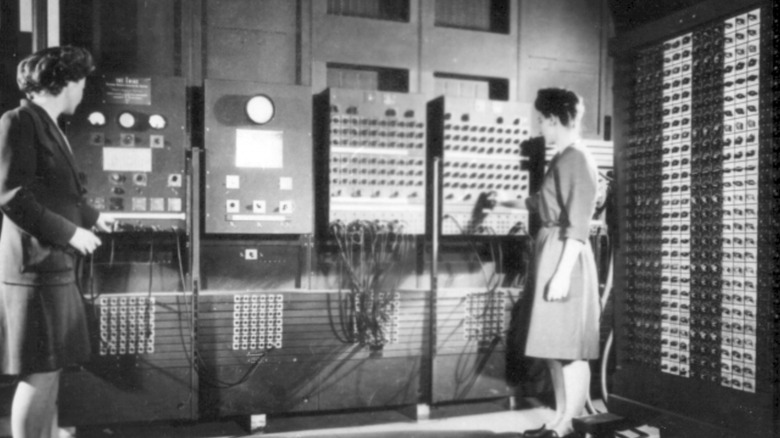 Two women operating the ENIAC, the world's first digital computer