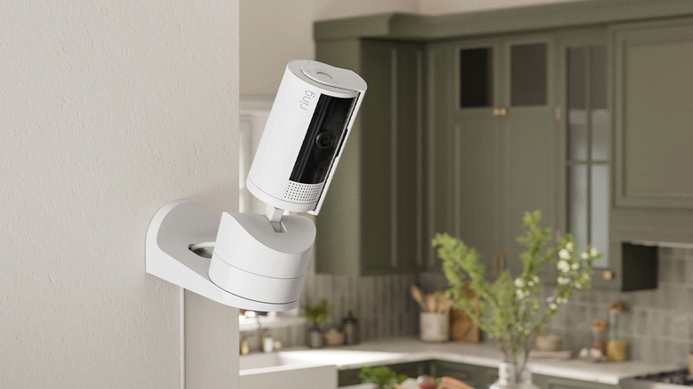 A shot of the Ring Pan-Tilt Indoor Camera on a wall