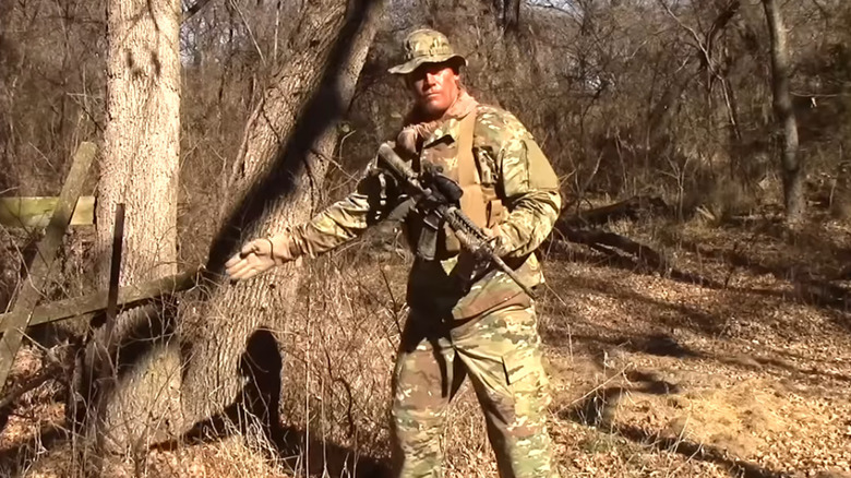 military man rally gesture