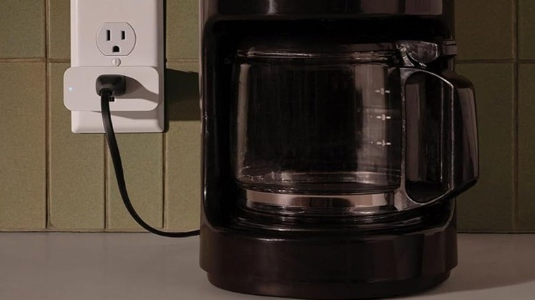 Coffee maker plugged into Amazon smart plug
