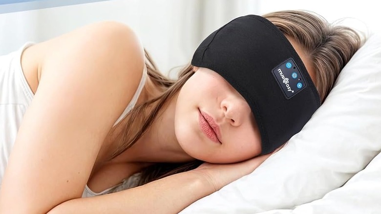 Person wearing Bluetooth headband