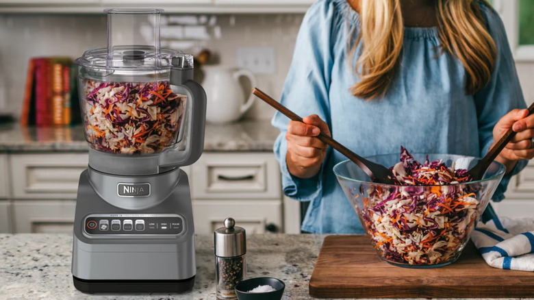 Grey Ninja Food Processor sitting on a counter