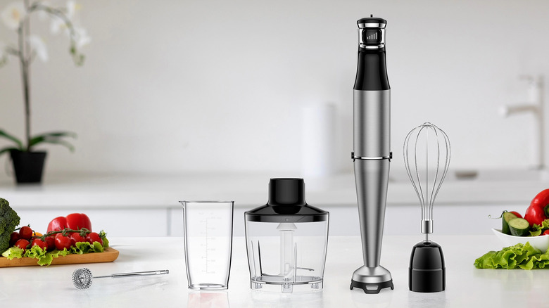 Pieces of the Turelar Immersion Blender spread on a table