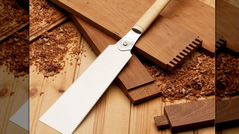 Japanese pull saw on cut boards