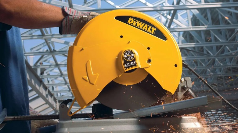 cutting with DeWalt chop saw