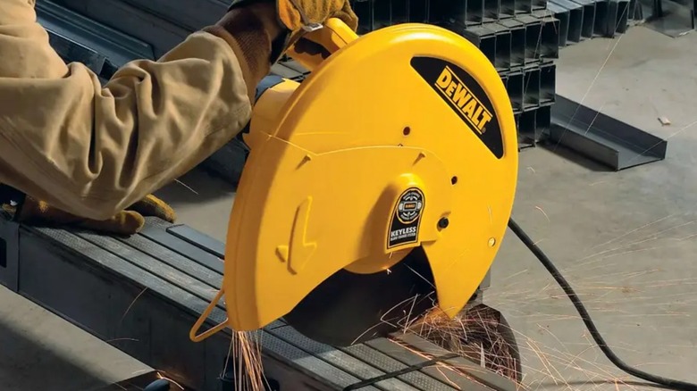 cutting metal stock with chop saw