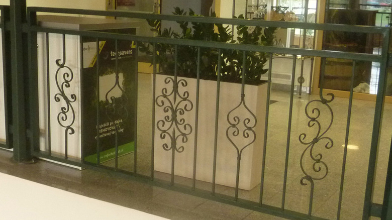 A handrail inside of a residence